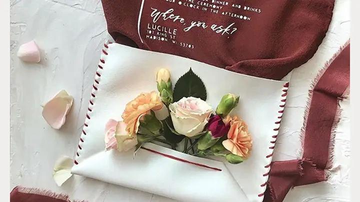 Modern Silk Wedding Invitation With Leather Envelope Mobile Image