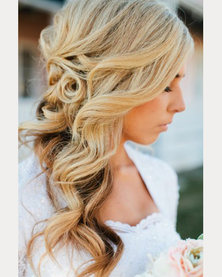 Side Crown Braid With Curly Hair Pinned Up For A Pretty Bridal Updo by  Fankous | Fan Kous